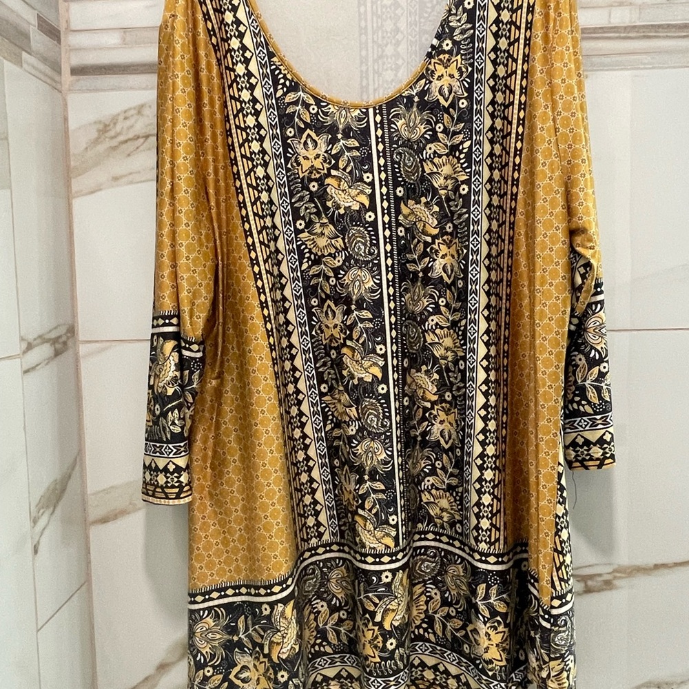 Lilly Women’s Boho Maxi Dress 3/4 Sleeve Mustard Black Floral 4XL Western comfy - Picture 12 of 12
